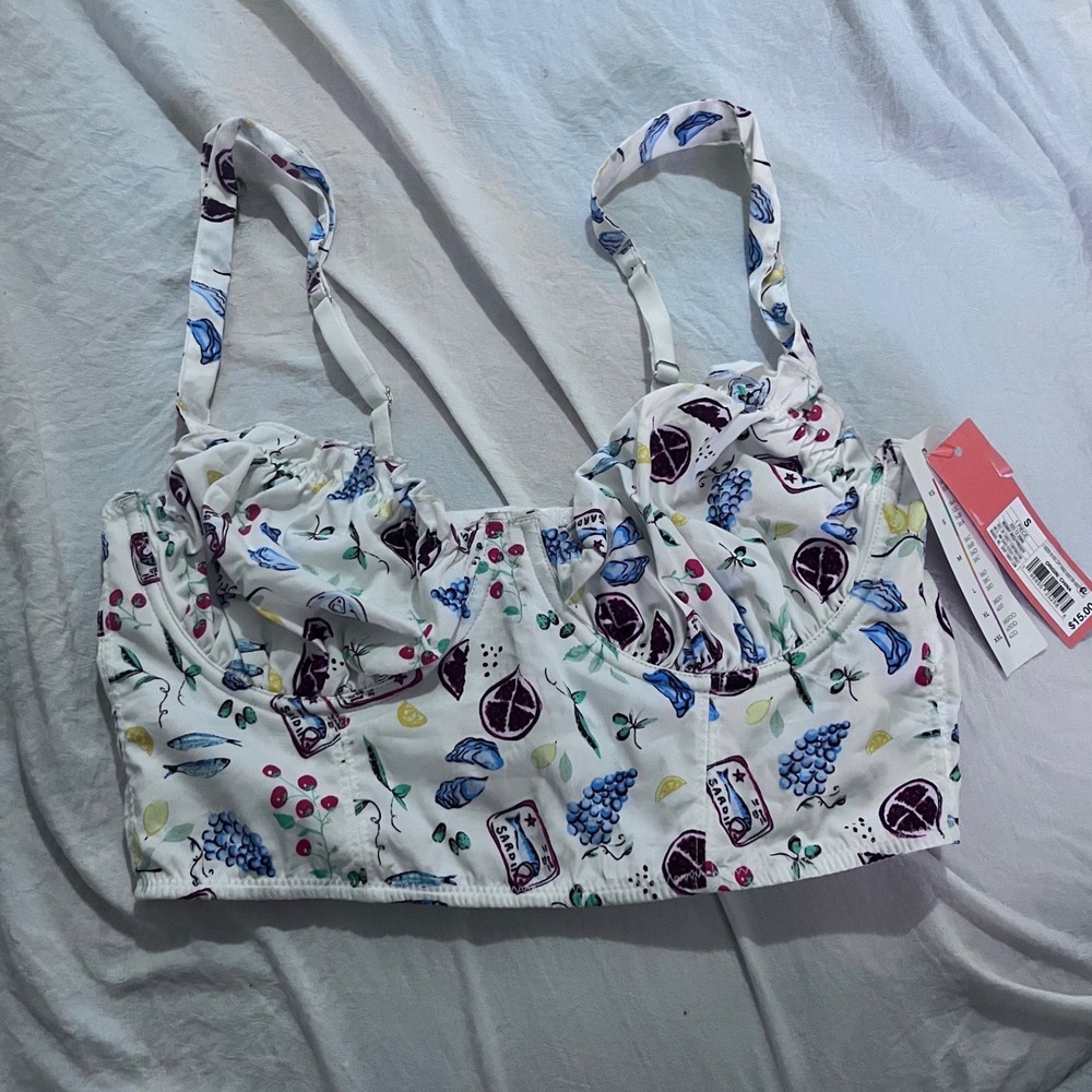 Colsie Women Sardine Fruit Print Bustier Bralette Top White‎ Small NWT